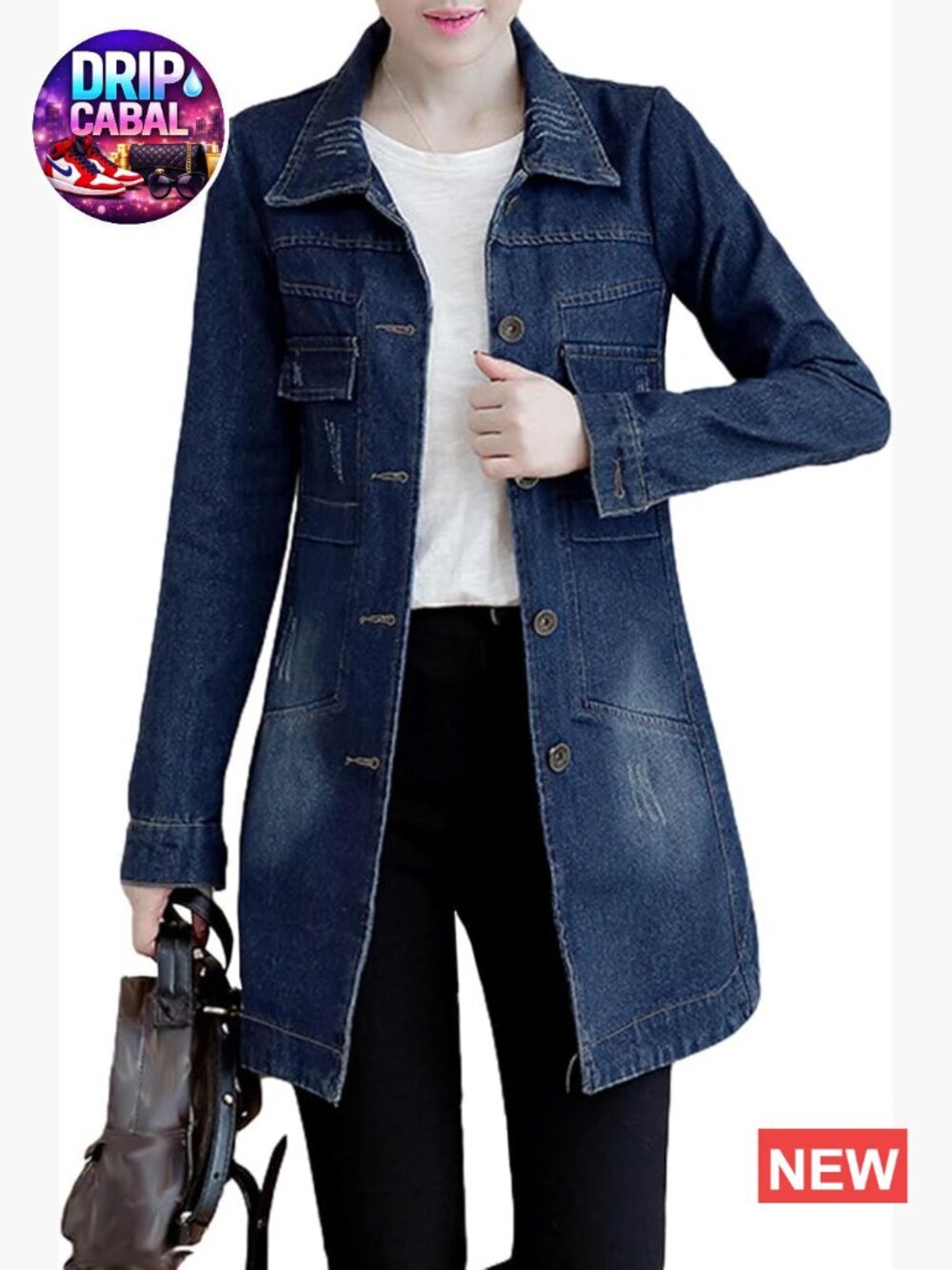 Distressed Denim Jacket Long Sleeve Button Down Fringed Overcoat